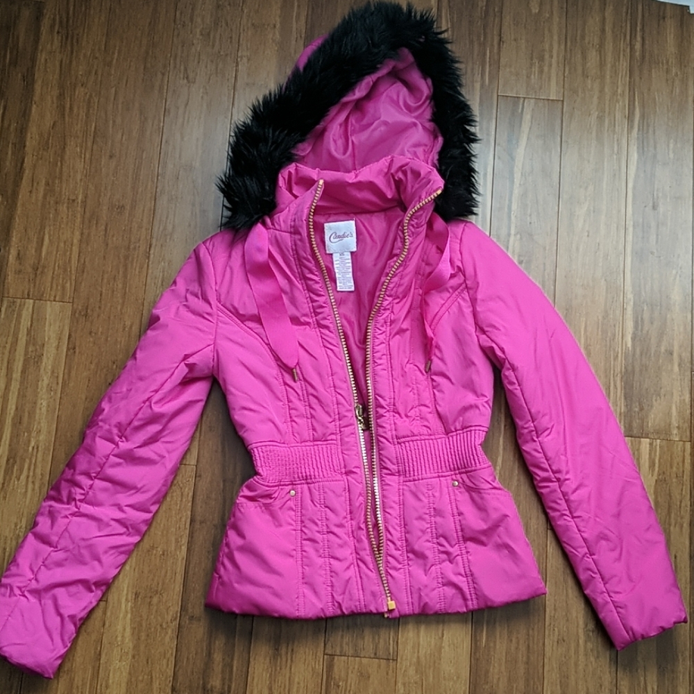 Hot pink puffer coat